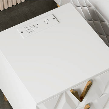 Sophie Common Luxury White 2-Drawer Nightstand with V-Shaped Facet & Gold Pulls