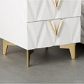 Sophie Common Luxury White 2-Drawer Nightstand with V-Shaped Facet & Gold Pulls