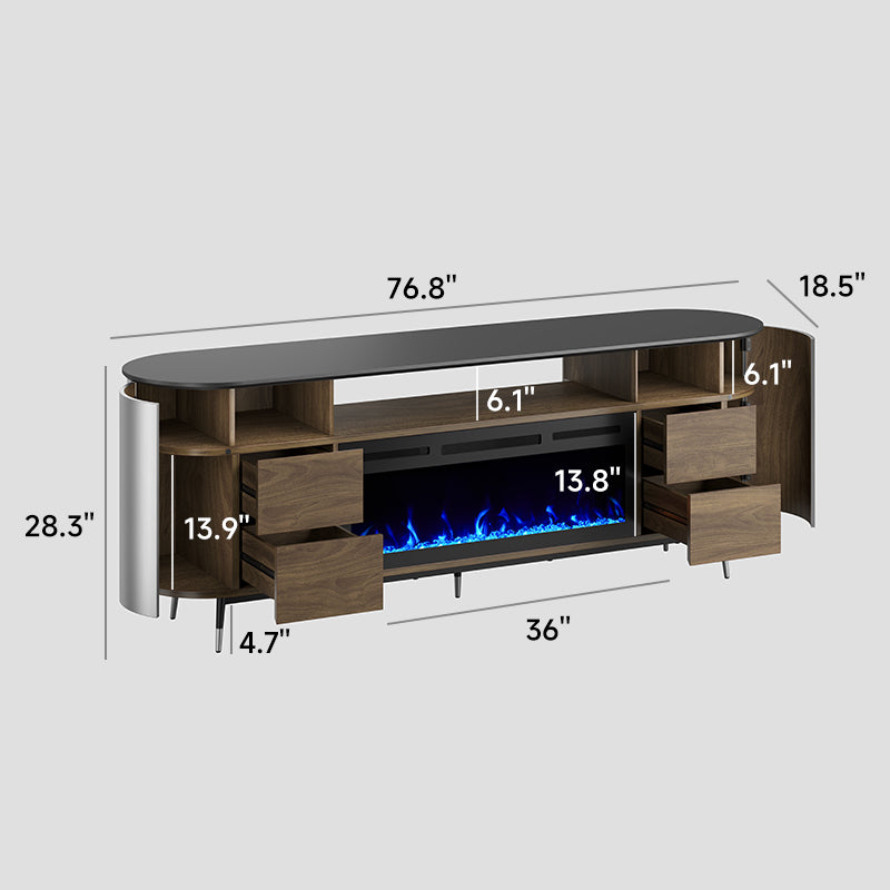 76.8" TV Stand with Electric Fireplace and Drawers