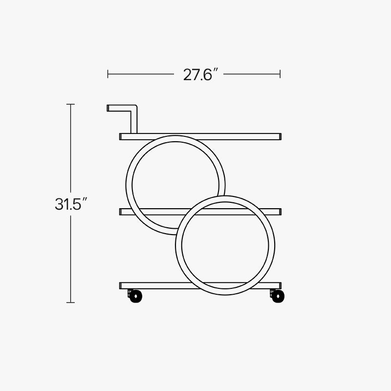 Eden Common Luxury 3-Tier Rolling Bar Cart with Handle