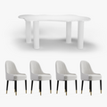 Elina Nordic White 4-Leg 67 Inch Irregular Cloud Dining Table Set for 4 with Chairs