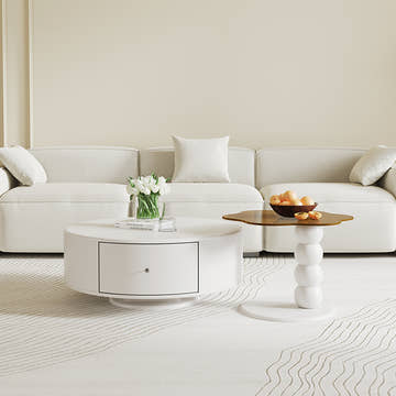Elina Nordic White Rounded-Corner TV Stand & Coffee Table Set for Modern Living Room