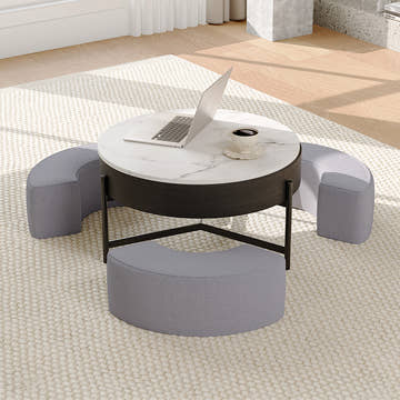 Thomas Modern Round Lift-Top Coffee Table with Storage and Ottoman