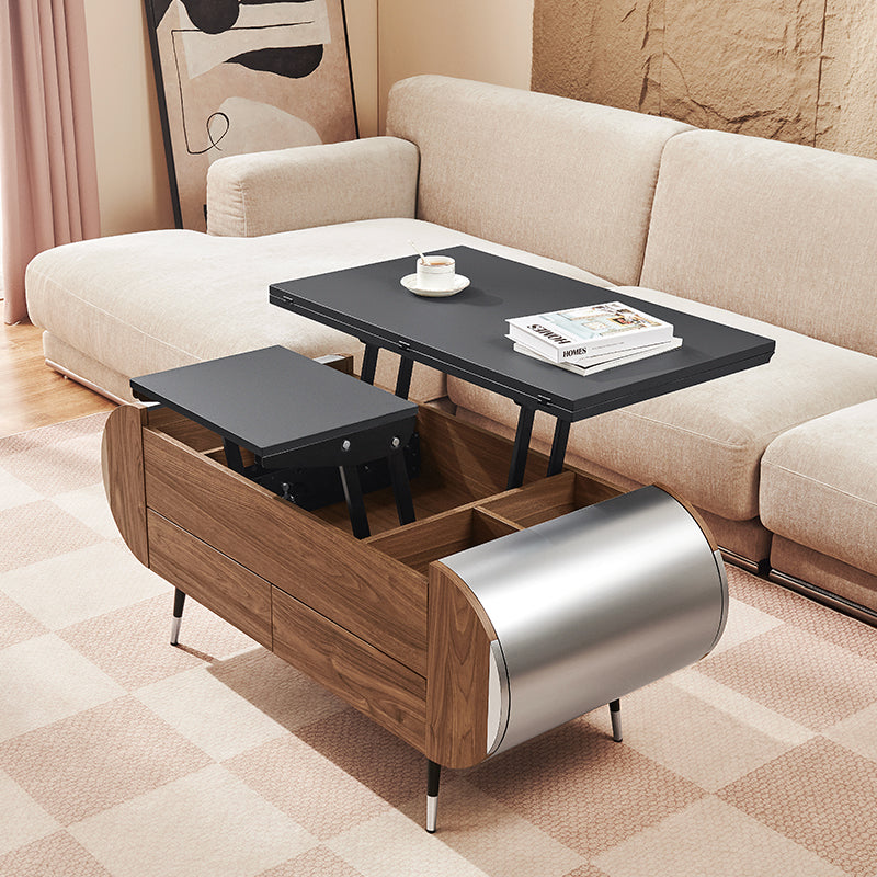 Lift-Top Coffee Table with Rounded Edges and Drawers