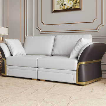 Cassandra Common Luxury PU Leather Brown & White Sofa