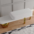 Eden Common Luxury White & Gold Entryway Bench with Abstract Metal Legs