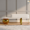 Eden Common Luxury White & Gold Entryway Bench with Abstract Metal Legs