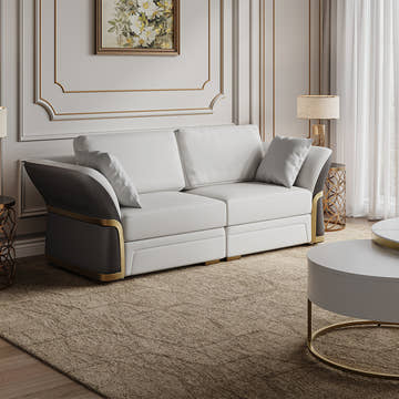 Cassandra Common Luxury PU Leather Brown & White Sofa