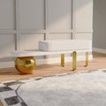 Eden Common Luxury White & Gold Entryway Bench with Abstract Metal Legs