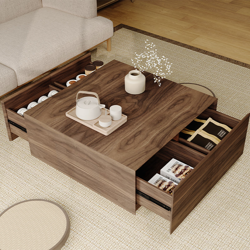 Miya Japandi Square Coffee Table with Drawers