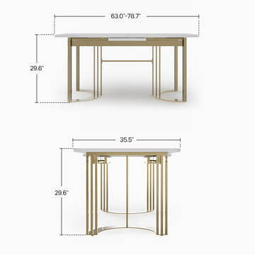 Eden Common Luxury 63 - 78.7 inch Modern White Rectangular Dining Table Extendable for 4 - 6 Persons