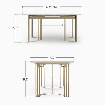 Eden Common Luxury 63 - 78.7 inch Modern White Rectangular Dining Table Extendable for 4 - 6 Persons
