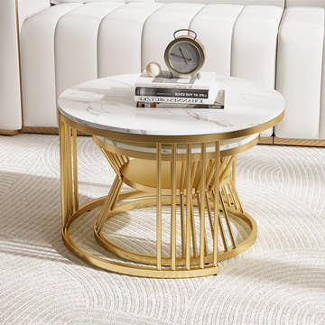 Eden Common Luxury Modern Round Nesting 2 Tier Coffee Table