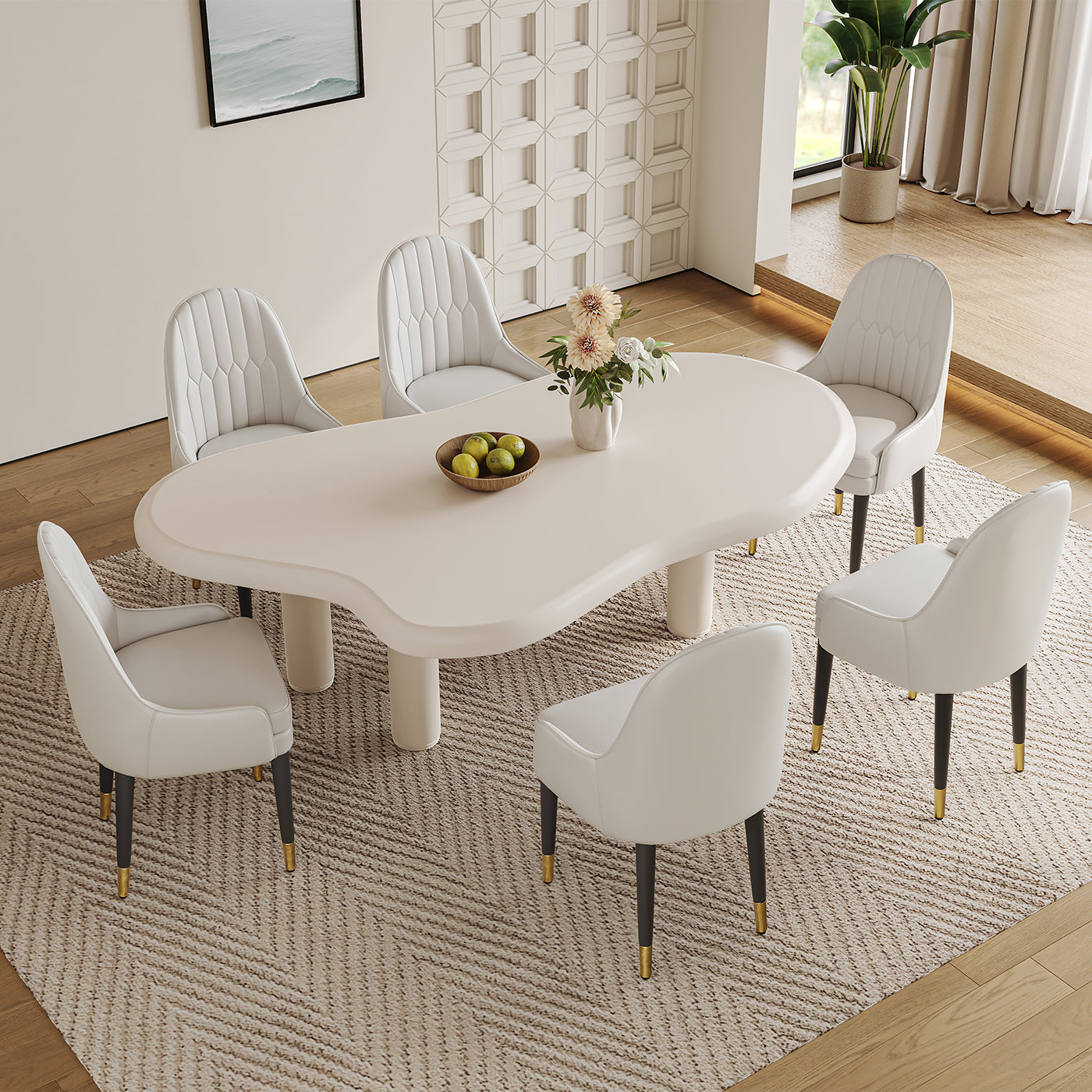 Elina Nordic 4-Leg Dining Table with Irregular-Shaped Tabletop