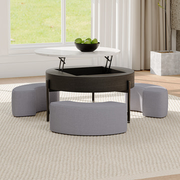 Thomas Modern Round Lift-Top Coffee Table with Storage and Ottoman