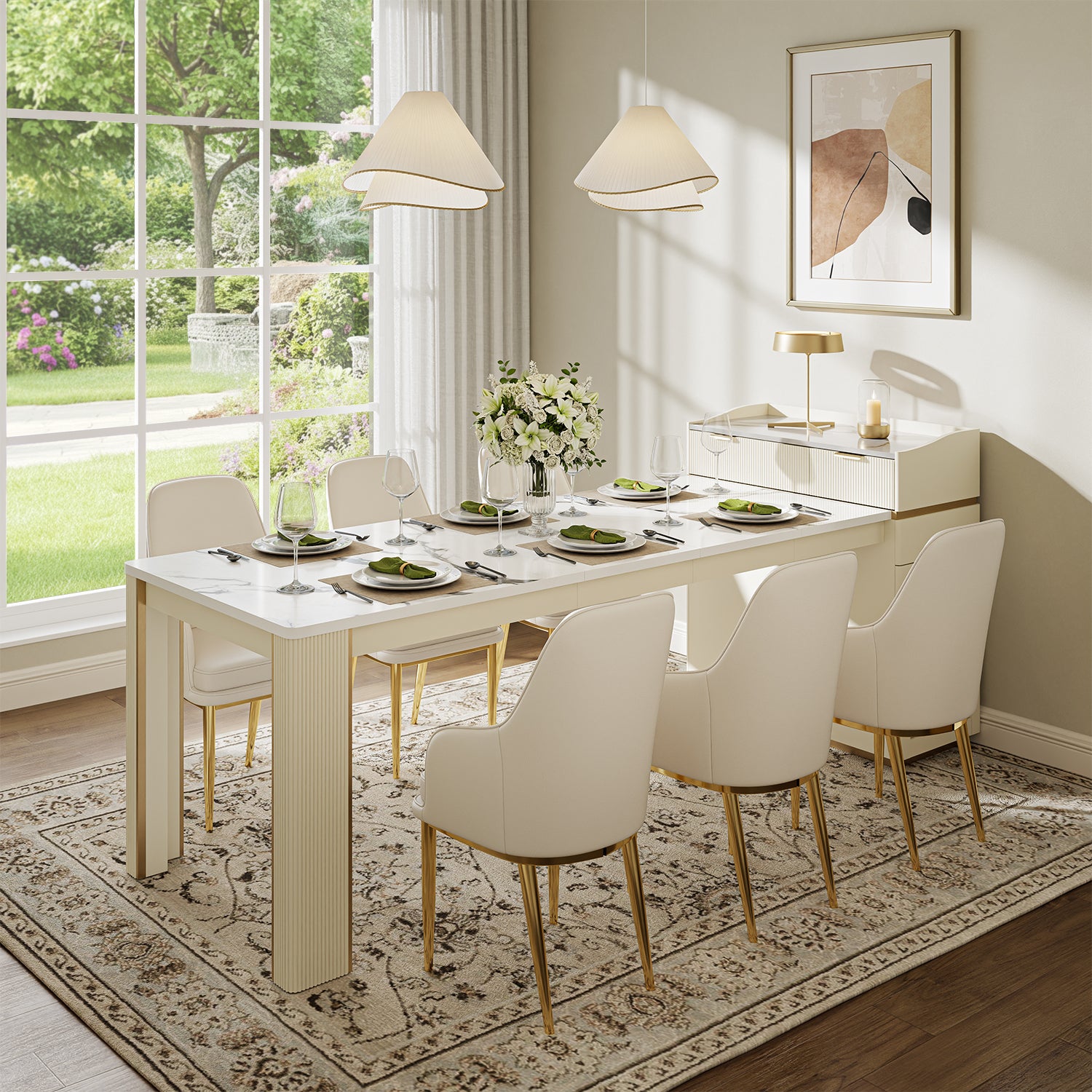 Eden Common Luxury White Dining Chair with Arms (Set of 2)