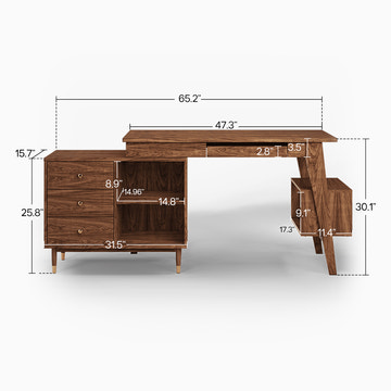 Miya Japandi Walnut Modern Home Office Desk with Drawers Multi-Functional Storage