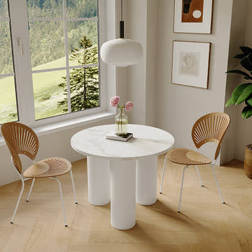 Kelly Nordic 39.4 Inch 3 Legs White Round Dining Table for Small Spaces