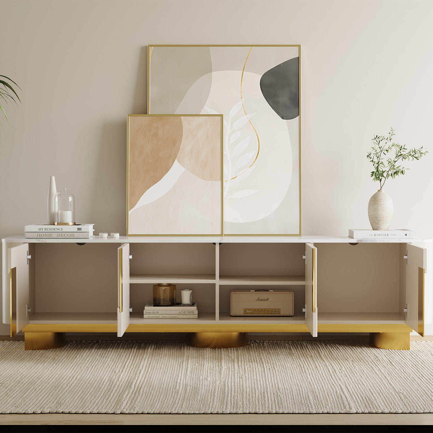 Elina Nordic Rounded-Corner TV Stand with Storage