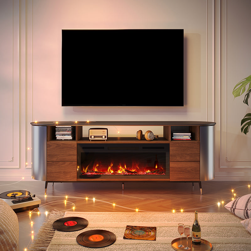 76.8" TV Stand with Electric Fireplace and Drawers