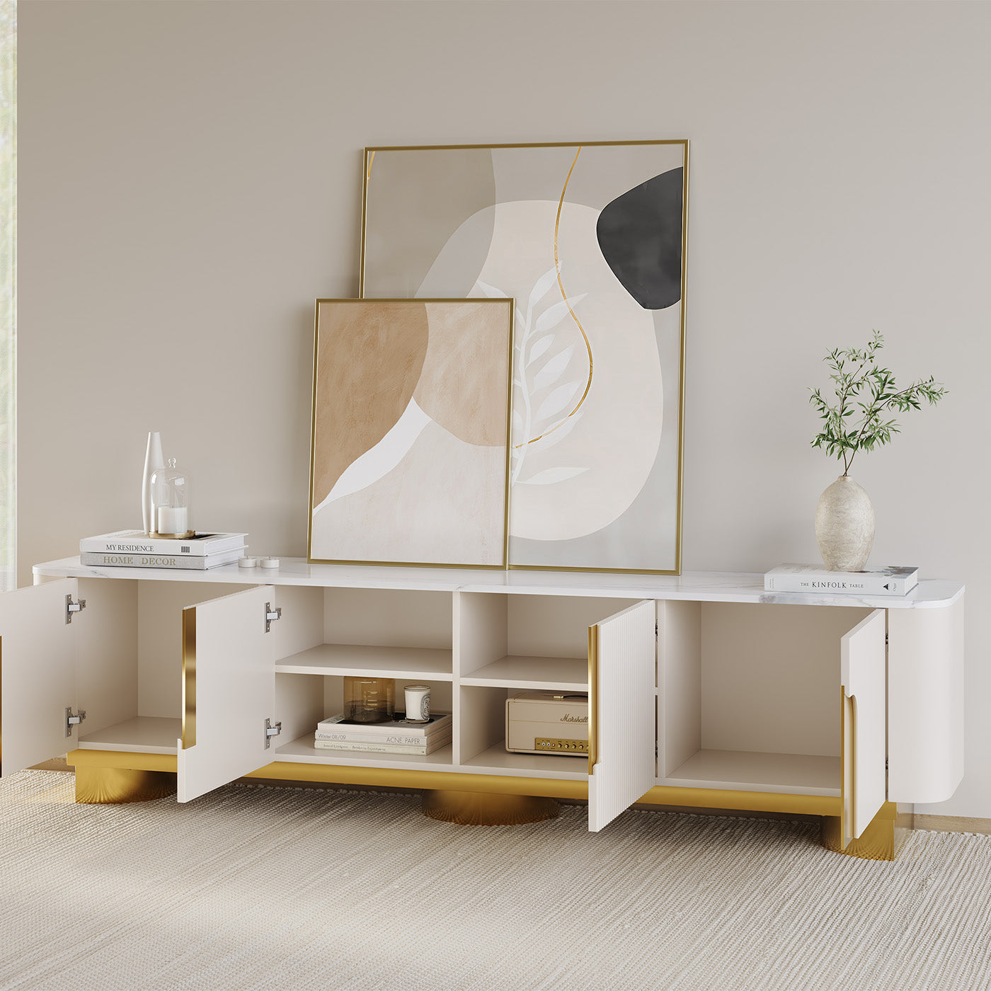 Elina Nordic Rounded-Corner TV Stand with Storage