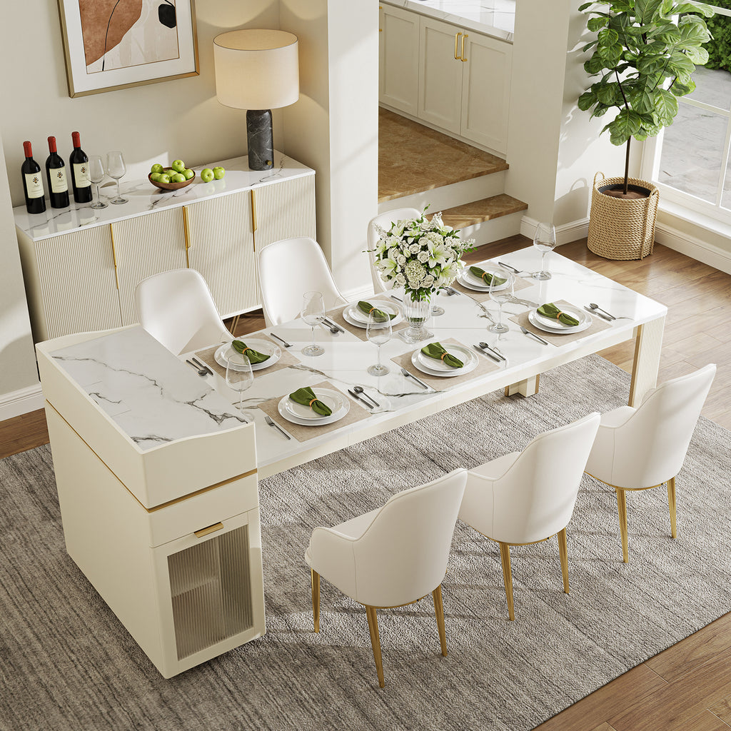 Aliving Home Selene Modern Square Extendable Fluted Dining Table with Light and Storage for 4-6 Seats