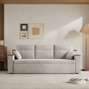 Miya Japandi Convertible Sleeper Sofa Trundle Bed Futon with Storage & USB Port