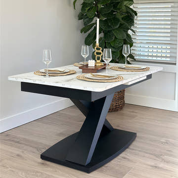 Thomas Modern Rectangular 55.2 Inch -70.9 Inch Extendable X Leg White Dining Table for 4-6 Seater