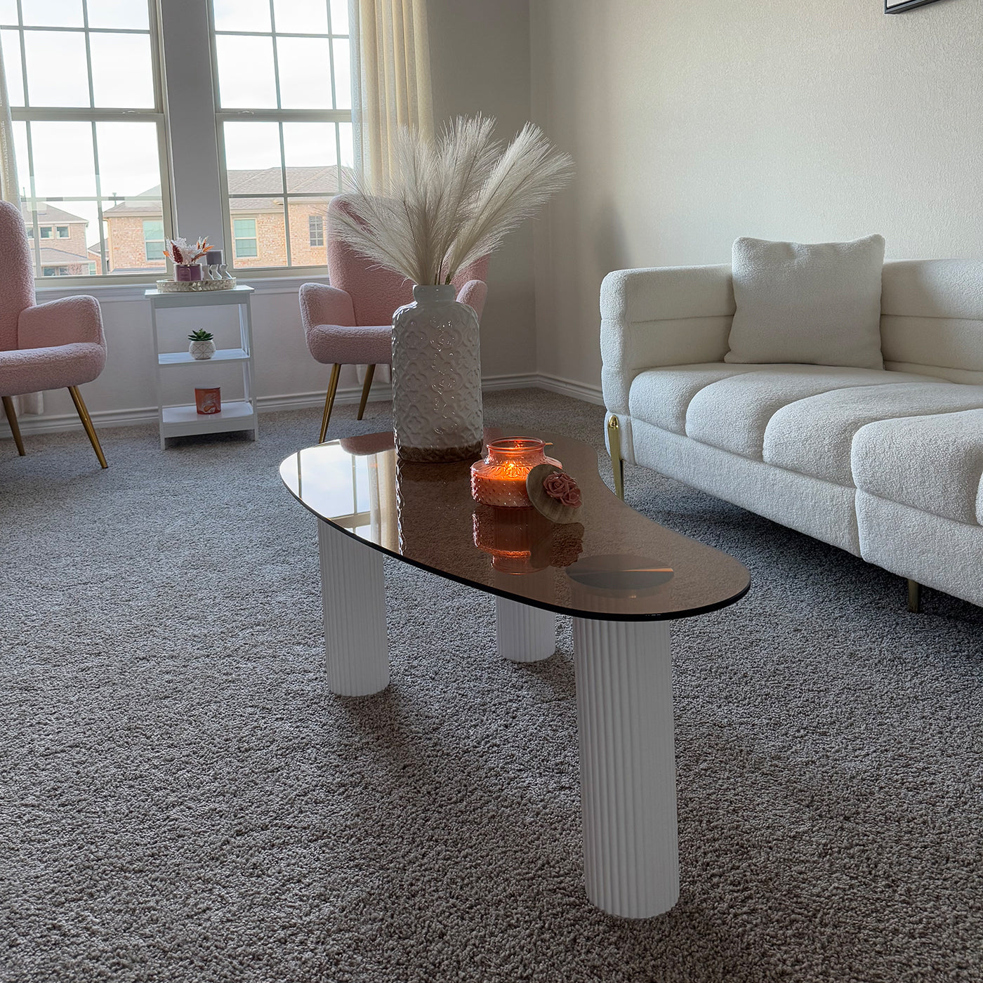 Kelly Nordic Tempered Glass Coffee Table with Three Legs