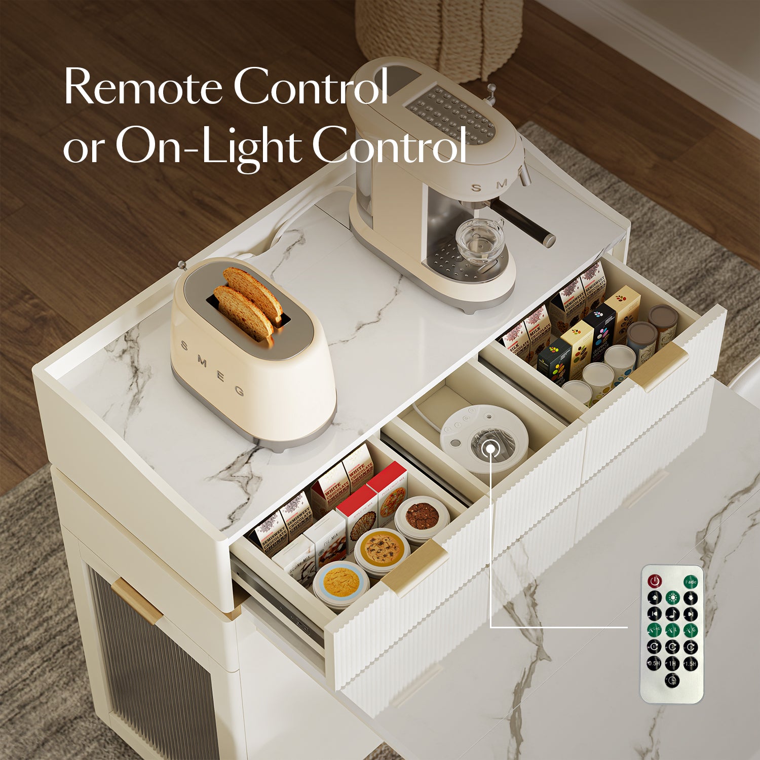 Selene Modern Extendable Dining Table & 4 Chairs Set with Light and Storage