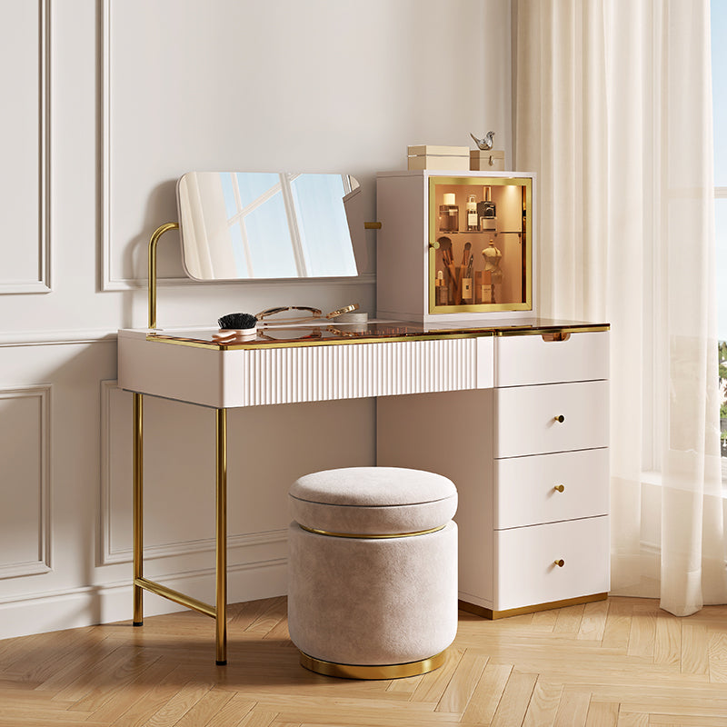 Cassandra Common Luxury Beige Vanity Table with Adjustable Mirror and Storage