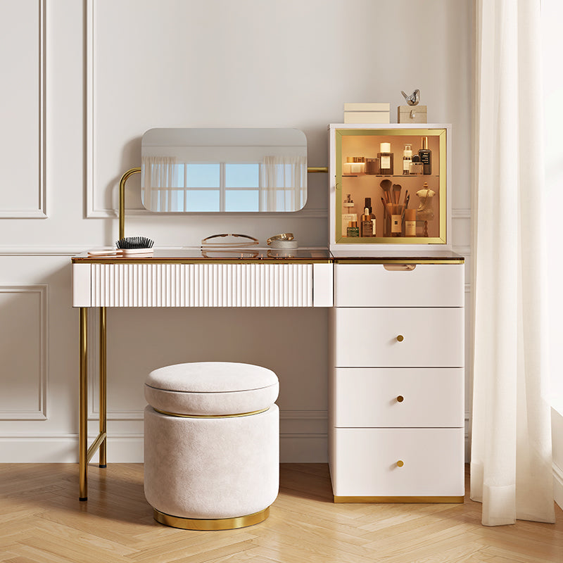 Cassandra Common Luxury Beige Vanity Table with Adjustable Mirror and Storage