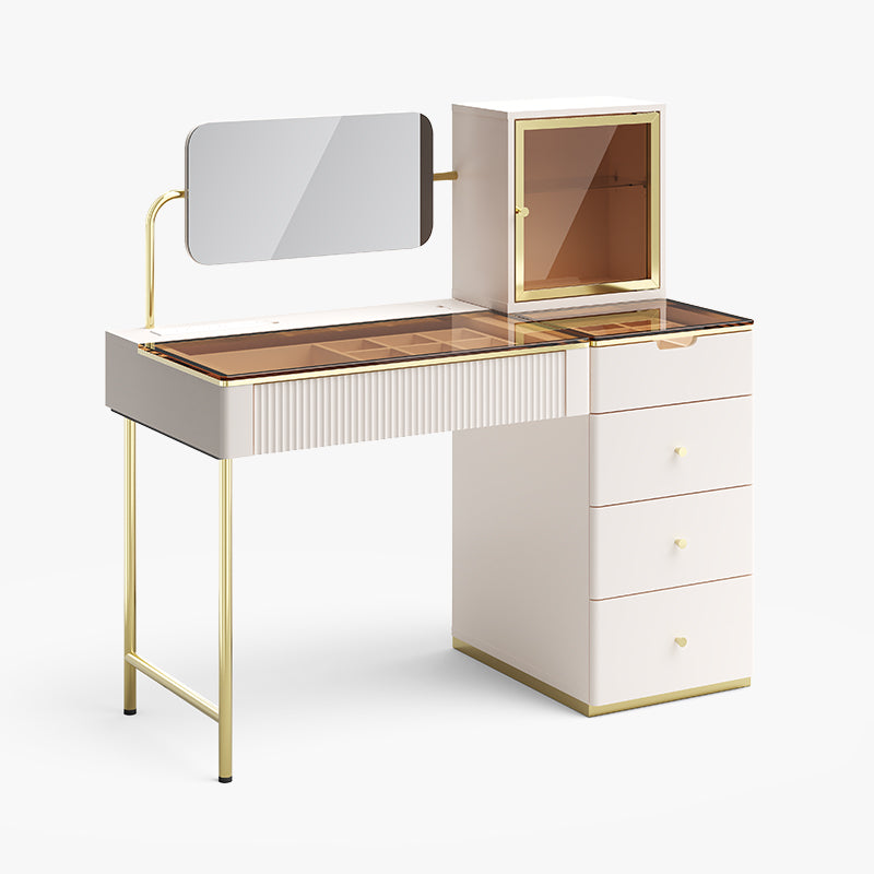 Cassandra Common Luxury Beige Vanity Table with Adjustable Mirror and Storage