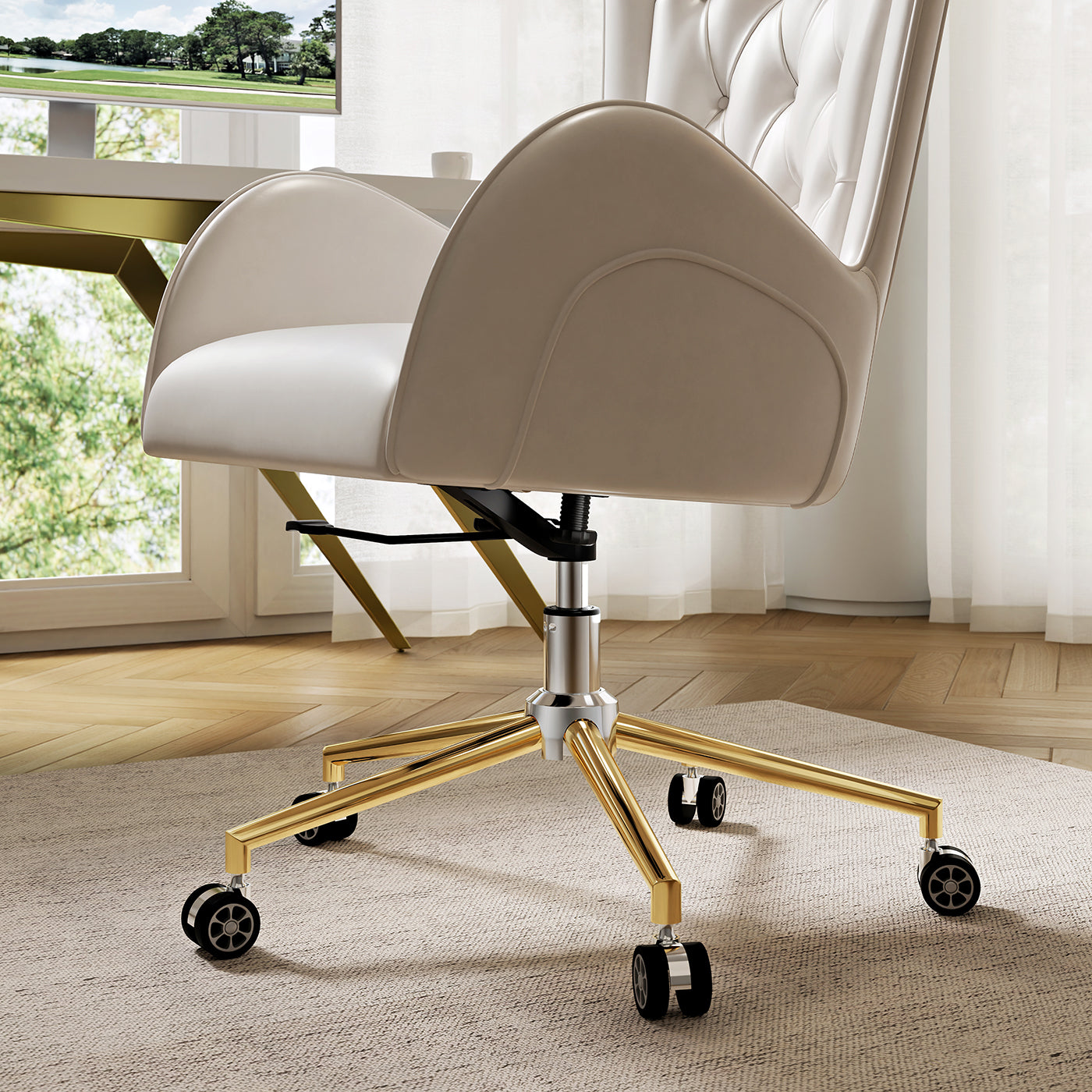 Sophie Common Luxury White Leather Ergonomic Office Chair with Adjustable Height and Swivel