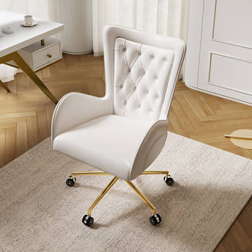 Sophie Common Luxury White Office Desk & White Leather Best Ergonomic Office Chair Set
