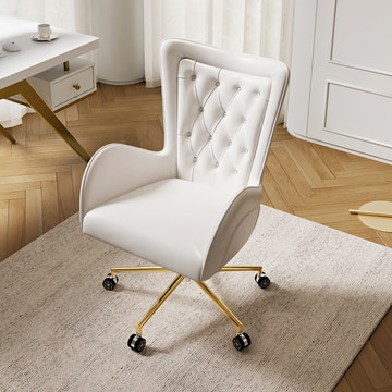Sophie Common Luxury White Office Desk & White Leather Best Ergonomic Office Chair Set