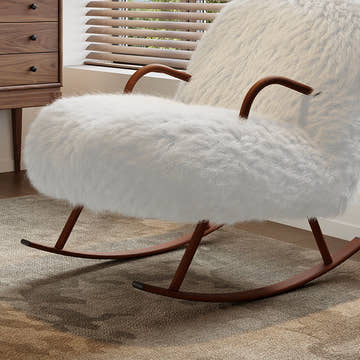 Miya Japandi White Plush Nursery Rocking Chair with Home Living  Accents