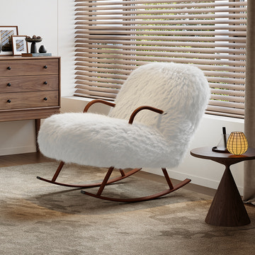 Miya Japandi White Plush Nursery Rocking Chair with Home Living  Accents