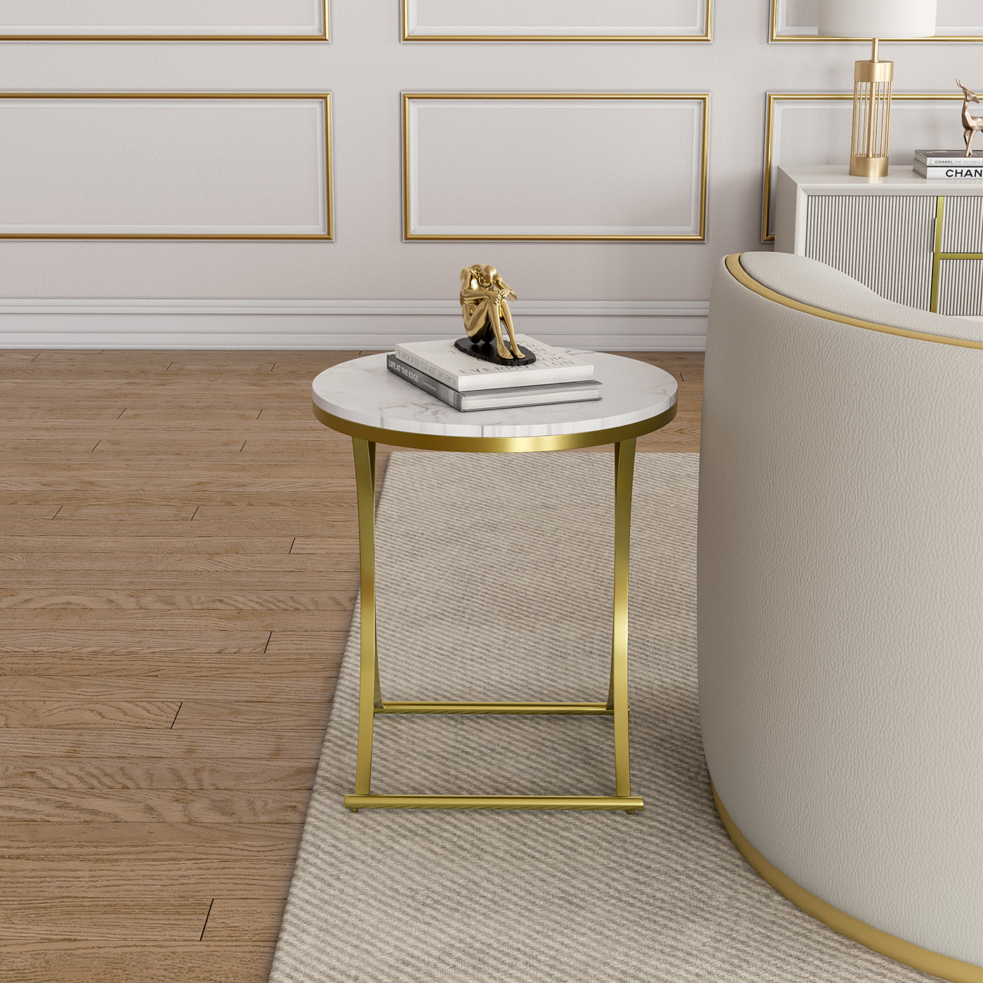 Sophie Common Luxury Marble Small White Side Tables with X-Base