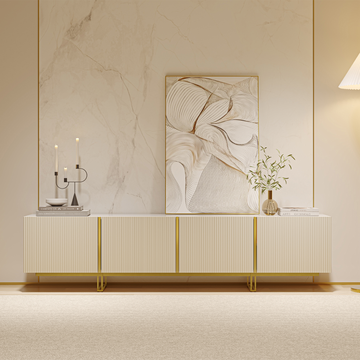 Cassandra Common Luxury Off White Large Media Console 86.7 inch TV Stand with Storage