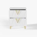 Sophie Common Luxury White 2-Drawer Nightstand with V-Shaped Facet & Gold Pulls