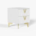 Sophie Common Luxury White 2-Drawer Nightstand with V-Shaped Facet & Gold Pulls