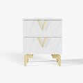 Sophie Common Luxury White 2-Drawer Nightstand with V-Shaped Facet & Gold Pulls