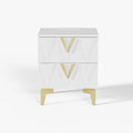 Sophie Common Luxury White 2-Drawer Nightstand with V-Shaped Facet & Gold Pulls