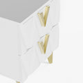 Sophie Common Luxury White 2-Drawer Nightstand with V-Shaped Facet & Gold Pulls