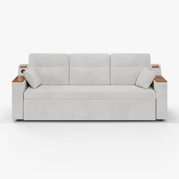 Miya Japandi Convertible Sleeper Sofa Trundle Bed Futon with Storage & USB Port