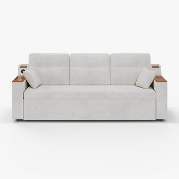 Miya Japandi Convertible Sleeper Sofa Trundle Bed Futon with Storage & USB Port