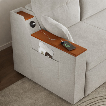 Miya Japandi Convertible Sleeper Sofa Trundle Bed Futon with Storage & USB Port