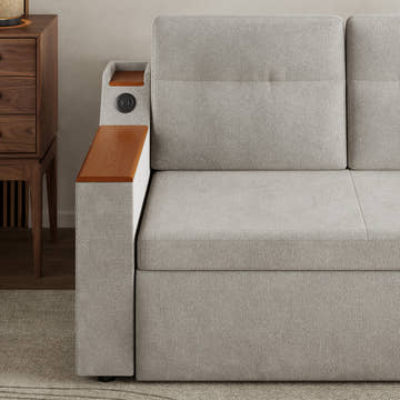 Miya Japandi Convertible Sleeper Sofa Trundle Bed Futon with Storage & USB Port
