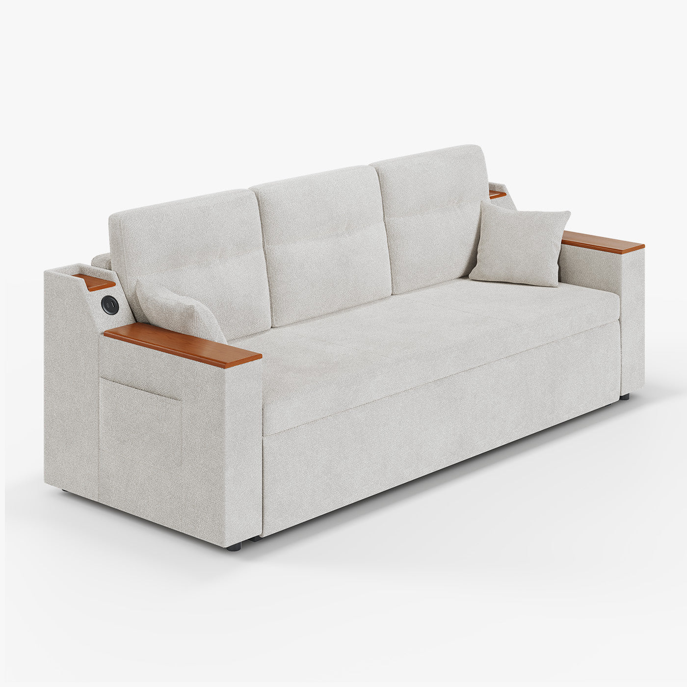 Miya Japandi Linen Sleeper Sofa with Trundle & USB Port